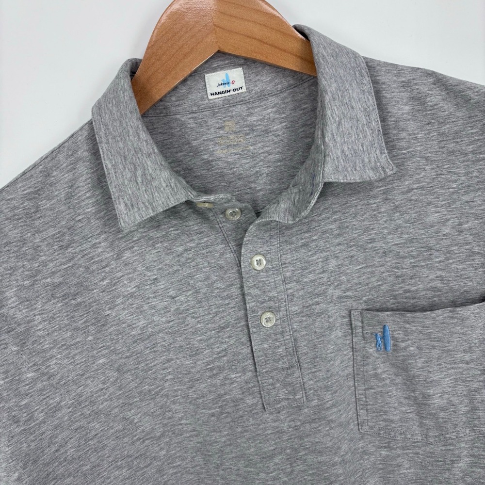 johnnie-O Hangin Out Sully Polo Shirt Mens L (Measured) Gray Cropped Fit Pocket